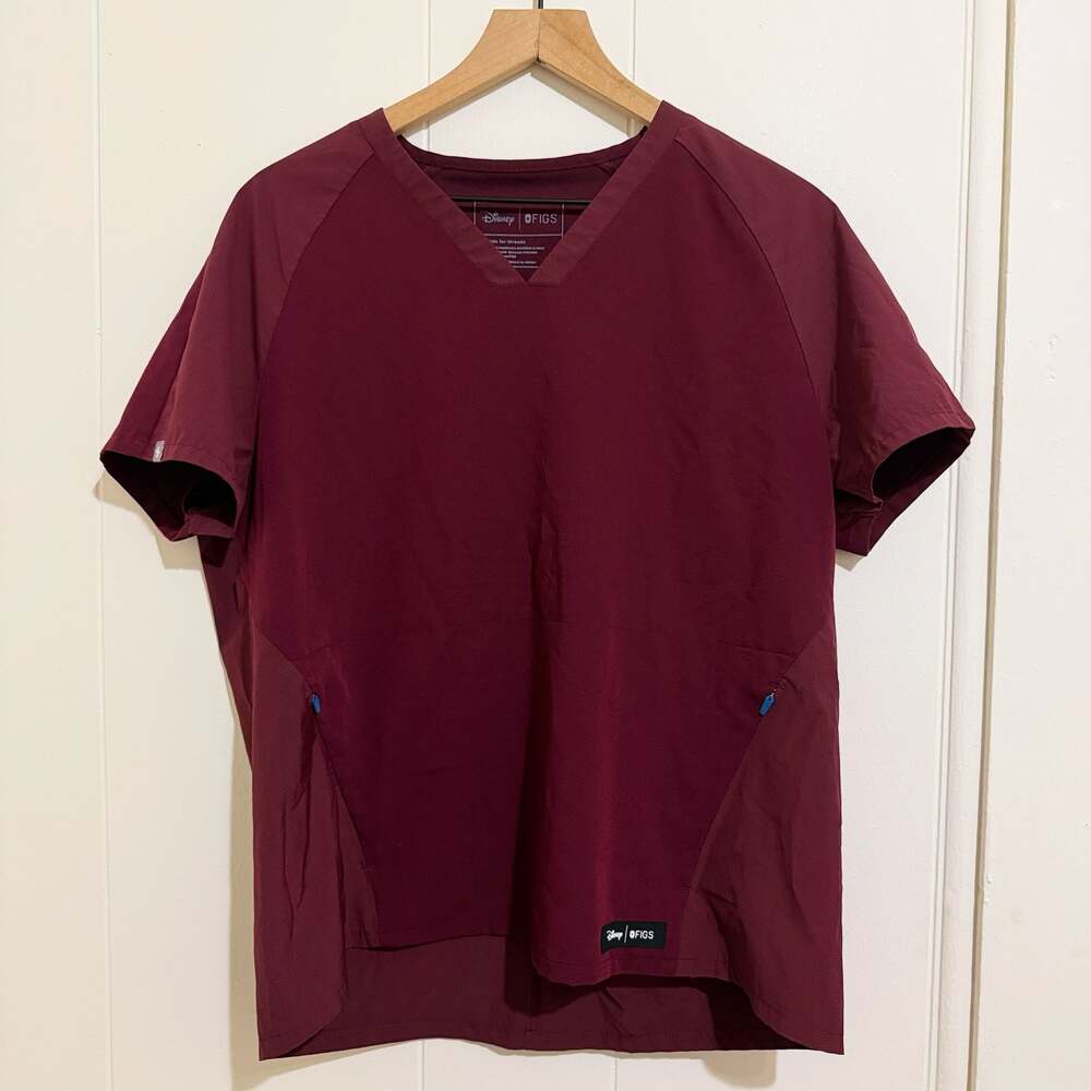 Disney x FIGS Maroon Mickey Mouse V-Neck Scrub Top Limited Edition Large